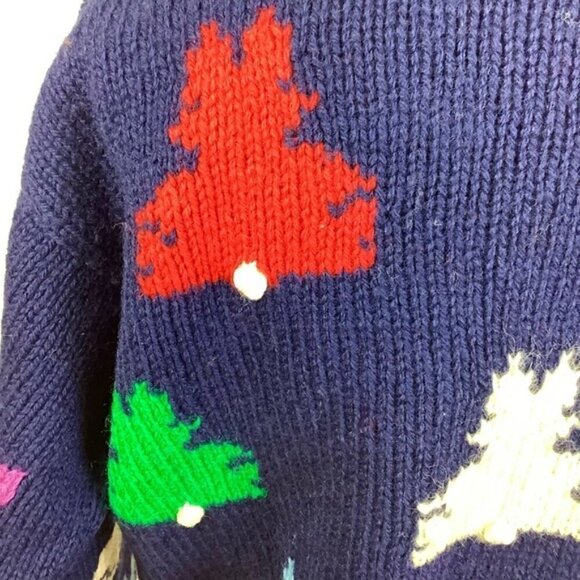 VINTAGE WOOL HANDKNIT DEANS OF SCOTLAND BUNNY PRINT SWEATER - Picture 6 of 7